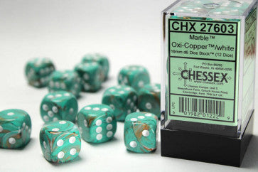 Chessex 16mm D6 Dice Block Marble Oxi-Copper/White