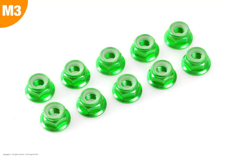 G-Force 0401-031 Flanged Nylstop Nut M3 Green Aluminium (10 pcs)