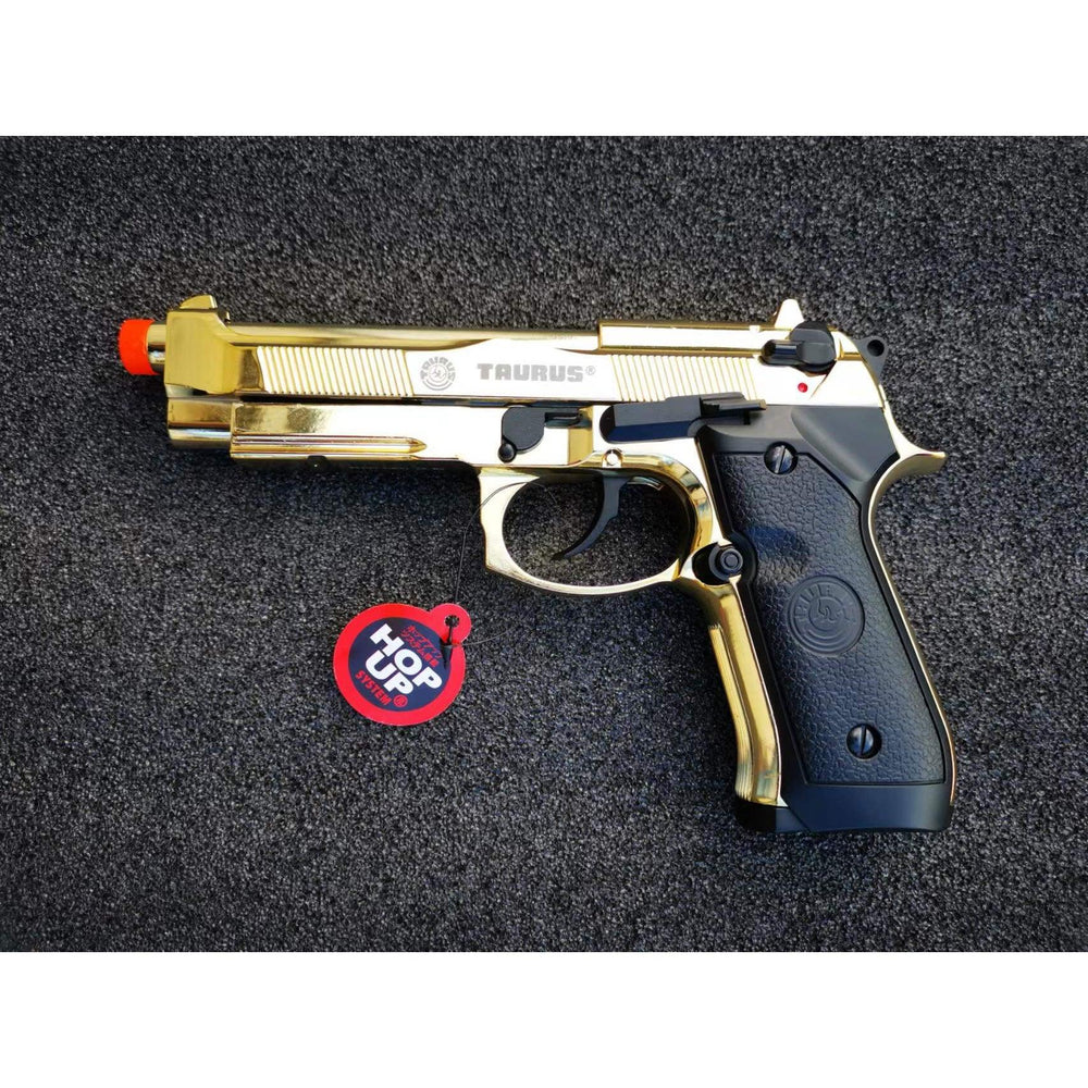 
                  
                    DOUBLE BELL Taurus PT92 Beretta Gel blaster Gas POWERED Blowback (Golden Chrome)
                  
                