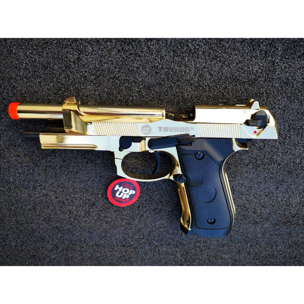 
                  
                    DOUBLE BELL Taurus PT92 Beretta Gel blaster Gas POWERED Blowback (Golden Chrome)
                  
                