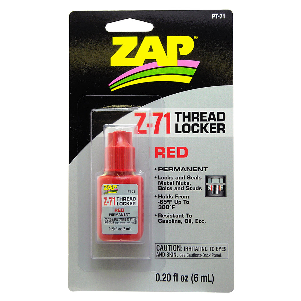 ZAP PT-71 0.20 OZ. Z-71 PERMANENT THREAD LOCKER (RED) (CARDED)ZAP PT-71 0.20 OZ. Z-71 PERMANENT THREAD LOCKER (RED) (CARDED)