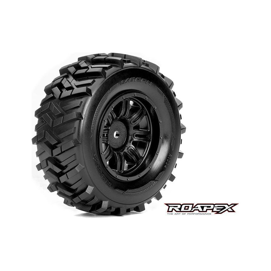 MORPH 1/10 SC TIRE BLACK WHEEL WITH 12MM HEX MOUNTED-COMMAND ELITE HOBBIES-ProHobbies