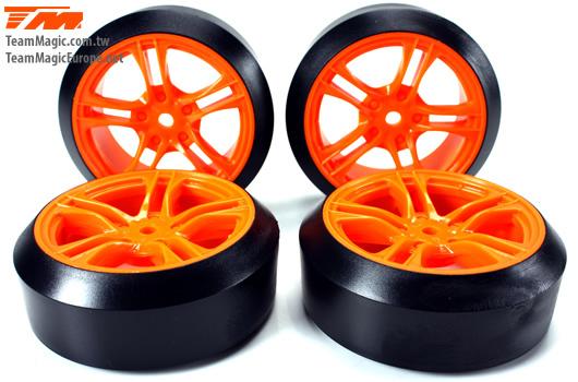 Team Magic E4D Mounted Drift Tire 45 Degree (5 Spoke Orange)-Team Magic-ProHobbies