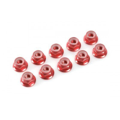 G-Force 0401-035 Flanged Nylstop Nut M3 Red Aluminium (10 pcs)